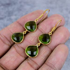 Peridot <b>Heart</b> Shape Gemstone 925 Sterling <b>Silver</b> Gold Plated Drop Dangle <b>Earrings</b> for Women Bridesmaid <b>Earrings</b> Gifts for Her - Product Image 3
