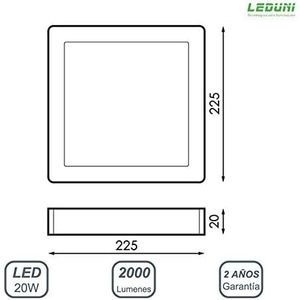 LEDUNI 20W 2000LM bianco neutro Downlight da soffitto in alluminio opale 4000K angolo 120 IP40 montato 225 225" - Product Image 2