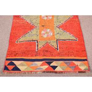 Turkish Vintage Rug, 2.9x11.4 ft <b>Runner</b> Rug, <b>Red</b> Blue Plants & trees Rug - Product Image 5