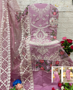 Traje de adulto semicosido de estilo pakistaní de algodón Cambric para mujer, trabajo de bordado pesado, tradicional Salwar Kameez de secado rápido - Product Image 4