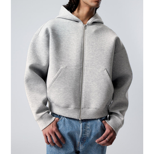 Sudadera con capucha y cremallera para hombre Sudadera con capucha de lana gris de peso pesado con cremallera completa, bolsillo frontal y opciones de impresión personalizadas - Product Image 1