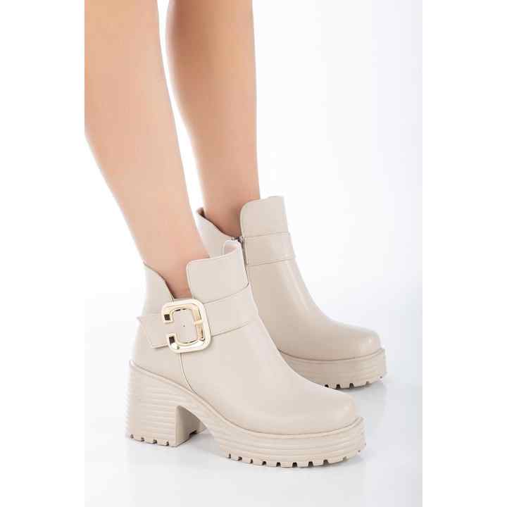 Liana High Sole Women's Boots with Zipper and Buckle Detail