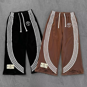 Y2K Retro Oversized Baggy Wide Leg Sweatpants Acid <b>Wash</b> Heavyweight French Terry Flared Striped Streetwear Jogger Pants - Product Image 1