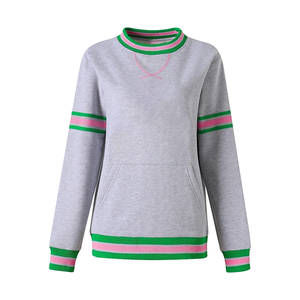 Sudadera de cuello redondo gris transpirable rayas verdes rosas puño acanalado bordado 3D frente anticontracción tela suave antiarrugas - Product Image 1