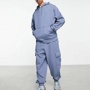 Chándales informales de Algodón 100% con logotipo personalizado para hombre, de gran tamaño Sudadera con capucha, traje de pantalón con hombros caídos y estilo atrevido - Product Image 1