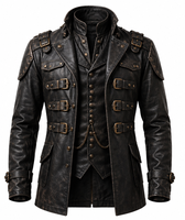 Veste en cuir pour homme avec boutons à double boutonnage et col montant