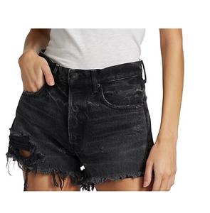 Short en jean bleu délavé à la neige pour homme, broderie personnalisable, jorts en relief, coupe ample, jambe droite large, taille moyenne - Product Image 2