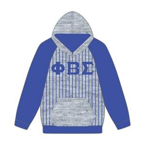 Phi Beta Sigma <b>Grey</b> Body Blue Raglan Pinstripes Pullover <b>Hoodie</b> Greek Fraternity Apparel Custom Divine Nine HBCU Clothing - Product Image 2