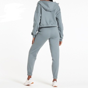 Super Soft Cotton <b>Fleece</b> Workout Adjustable Elastic Jacket <b>Jogger</b> Gym Tracksuits Set for <b>Women</b> - Product Image 2