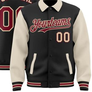 Veste bomber universitaire Byron personnalisée noir cramoisi - Neutral City Neutral, à col à revers, bicolore, entièrement boutonnée - Product Image 6