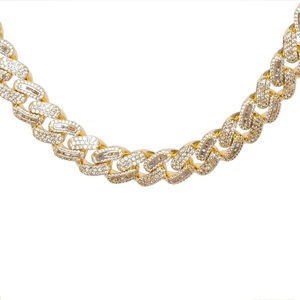 Diamante redondo de 10 MM cultivado en laboratorio y Baguette helado con cadena cubana de oro de 14 quilates VS Clarity F Color directo del fabricante - Product Image 1