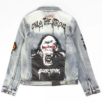Veste en jean unisexe vintage surdimensionnée, peinte sur mesure, respirante, délavée à l'acide, séchage rapide, patchwork, boutonnée, style graffiti