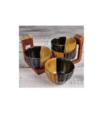Set gaya ramah lingkungan set mangkuk kayu khusus digunakan ton untuk melayani kopi panas dan teh di hotel