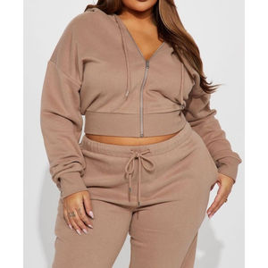 ชุดเซ็ตสองชิ้น เสื้อครอปฮู้ดดี้ กางเกงขายาวผ้าฝ้าย 100% ปักโลโก้ตามสั่ง กันน้ำ เหมาะสำหรับฤดูหนาว - Product Image 2