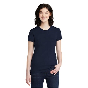 T-shirt bleu marine pour femme en jersey fin à manches courtes et col rond T-shirt bleu marine en coton respirant pour femme - Product Image 1