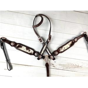 Cabecera y coraza de cuero occidental de buena calidad 100% con cuero de pelo y hermosas hebillas - Product Image 1