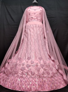 Lehenga choli ตาข่ายนิ่ม2.8m ทันสมัยขอบ4ด้านข้าง1.2เมตรชุดทำงานสีชมพูงานปาร์ตี้ - Product Image 2