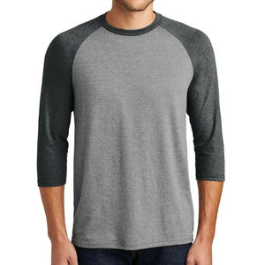T-shirt décontracté pour homme à manches raglan 3/4, col rond, couleur unie, gris avec bordure contrastante vert foncé, coupe classique, tricoté - Product Image 3