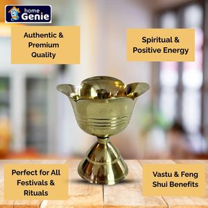 HOME GENIE Brass Gulab Jyot Diya | Lámpara de aceite tradicional en forma de rosa para Pooja Aarti Mandir y decoración espiritual, Diya de latón hecho a mano - Product Image 3