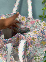 Sac fourre-tout en coton fait main, grand format, patchwork, imprimé à blocs, avec poche zippée, rose, style bohème, pour usage quotidien, printemps, automne, hiver, été