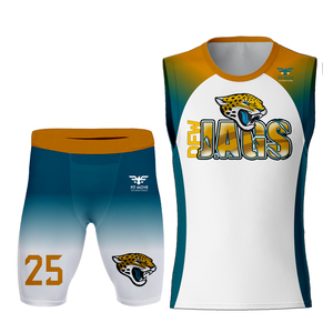 2024 Sublimación personalizada 7V7 Uniformes de fútbol americano 100% Poliéster Logotipo personalizado Colección de equipos de diseño al por mayor-Camisas Pantalones - Product Image 5