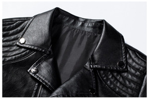 Vestes en cuir PU de haute qualité hommes printemps, automne, col montant solide à la mode hommes veste vêtements d'hiver vestes chaudes - Product Image 2