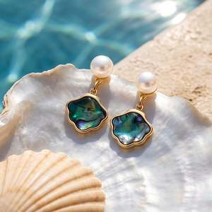 Jeulia Pearl Drop Earrings with <b>Abalone</b> <b>Shell</b> Effect Pendants - Product Image 3