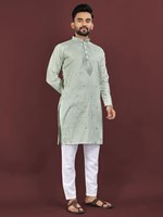 Fête/fête/casual jours porter Viscose soie tissu lourd broderie travail genou longueur fantaisie Kurta pour hommes ou garçons porter à vendre