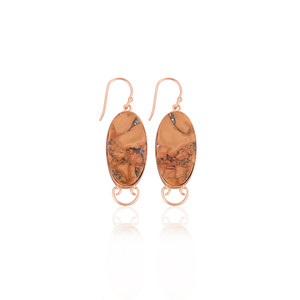 Malinga Boucles d'oreilles pendantes de Bohème Jasper faites à la main en laiton plaqué or rose, pierres précieuses ovales à la mode, cadeaux de fiançailles de mariage pour elle - Product Image 1