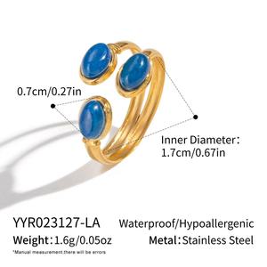 Cổ Điển Hollow Hai Lớp Mở C Hình Dạng Vòng 18K Mạ Vàng Thép Không Gỉ Ba Hình Bầu Dục Đá Tự Nhiên INlay Ngón Tay Vòng - Product Image 6