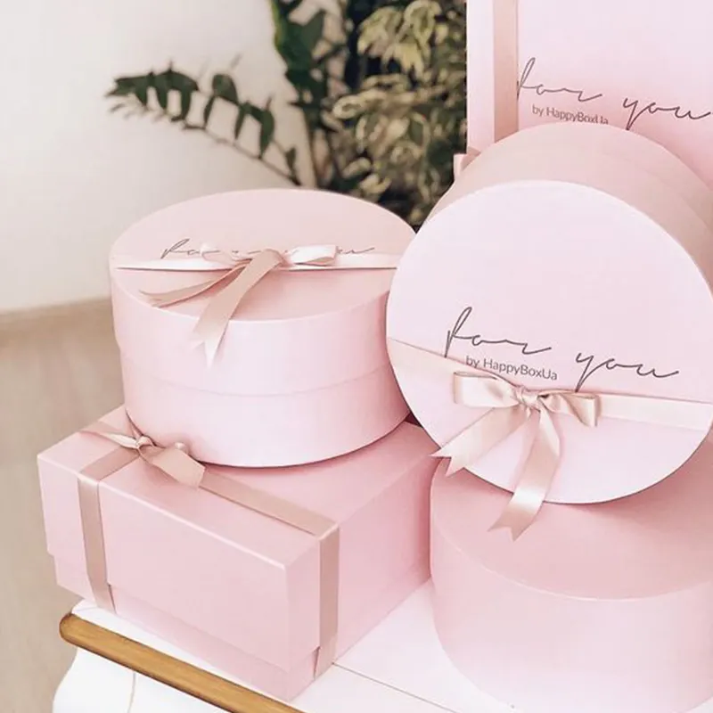 Caixa de presente de natal de luxo com fita rosa, papelão eco feito sob encomenda, caixa de presente