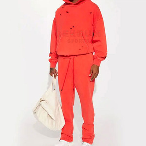 Sudadera con Capucha Personalizada con Logotipo Desgastado para Hombre, Diseño Vintage 2026 con Cierre y Dobladillo sin Rematar, Teñido Liso para Invierno, MOQ Bajo - Product Image 1