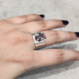 Bijoux en pierre brute Bague pour femme Grenat naturel Pierre précieuse brute Janvier Birthstone Party Bijoux à large bande Bague en argent sterling 925 - Product Image 3