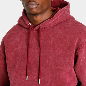 Sweat à capuche pour hommes lavé à l'acide lourd pull Vintage de luxe avec col motif à carreaux Logo personnalisé vêtements d'hiver teint uni - Product Image 6