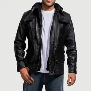 Hooded Motorcycle Leather <b>Jacket</b> - Product Image 1