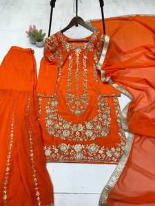 TRAJE SARARA DE DISEÑADOR EN TRES PIEZAS CON BORDADO EN SECUENCIA TRABAJO GEORGETTE INTERIOR MICRO TRABAJO BORDADO EN SECUENCIA TRABAJO - Product Image 4