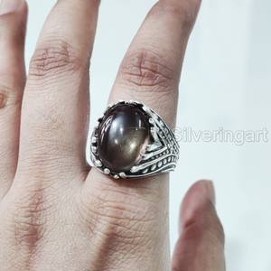 Bague en argent sterling 925 pour homme, en quartz fumé naturel, pierre de naissance d'avril, toutes tailles, bijou de mariage lourd, vente en gros - Product Image 3