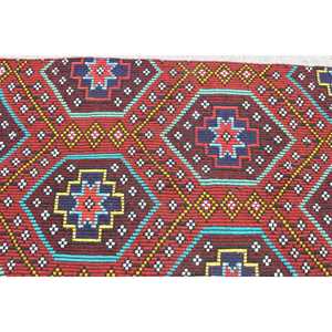 Tapis turc Kilim 2,9 x 4,9 pieds, tapis vintage abstrait rouge en laine - Product Image 5