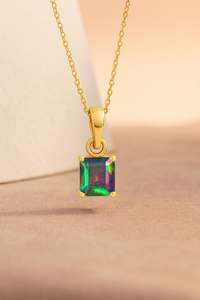 Collar con colgante hexagonal de ópalo de fuego de lavanda, Ópalo etíope, Plata de Ley 925, piedra natal chapada en oro de 14 quilates, regalo para ella - Product Image 6
