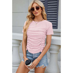 Tops de punto de manga corta con ojales fruncidos para mujer - Product Image 6