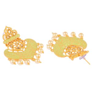 Traditional Indian Manufacture Jewellery Designer Faux Pearl Enamel Crystal <b>Drop</b> Dangle <b>Earrings</b> For Women, Mint Color - Product Image 6