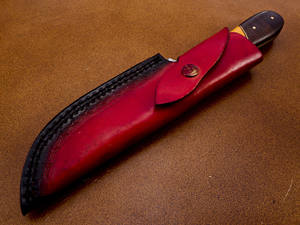 Cuchillo de caza de acero de Damasco personalizable OEM con funda de cuero y mango de Micarta patrón trenzado al por mayor - Product Image 5