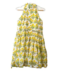 印度制造商和出口商生产的黄色萤火虫连衣裙女式闭合领棉女装休闲装