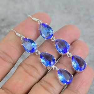 Boucles d'oreilles pendantes en Tanzanite faites à la main, bijoux en argent sterling 925, pierre de naissance de décembre, cadeau pour femme, élégantes - Product Image 1