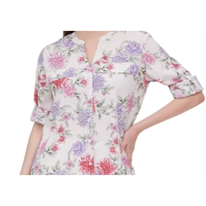 Top in Popeline Stampato Arancione Calvin Klein con Maniche a Sbuffo, Taglia XL - Stile Casual Traspirante con Stampa Floreale per Primavera/Estate - Product Image 2