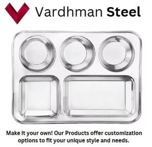 2025 Vente chaude Écologique De Luxe En Acier Inoxydable 5 Compartiments Mess Plateau avec Bords Rectangle Thali Déjeuner Assiette À Dîner - Product Image 2