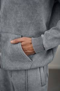 Survêtement deux pièces en coton surdimensionné avec logo brodé, survêtement de rue surdimensionné avec lavage à l'acide, pantalon de survêtement et sweat à capuche imprimés pour l'hiver, nouvel arrivage - Product Image 5