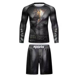 Conjunto de BJJ No-Gi para hombre de alto rendimiento, protector de erupción transpirable de secado rápido y pantalones cortos MMA ajustables con opciones personalizables - Product Image 3