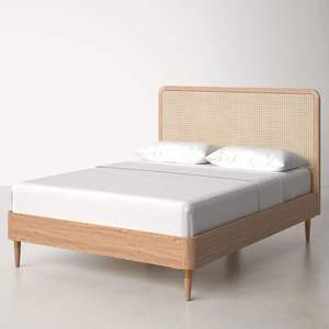 Minimalist <b>Rattan</b> Headboard <b>Bed</b> <b>Frame</b> - Product Image 3