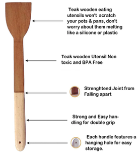 ชุดช้อนไม้สักธรรมชาติแบบ100% ที่ทันสมัยไม่ติดเรียบปลอดสารพิษขัดผิว30.5ย้อมสีธรรมชาติ31.5X35.5ซม. สีน้ำตาลธรรมชาติ - Product Image 4